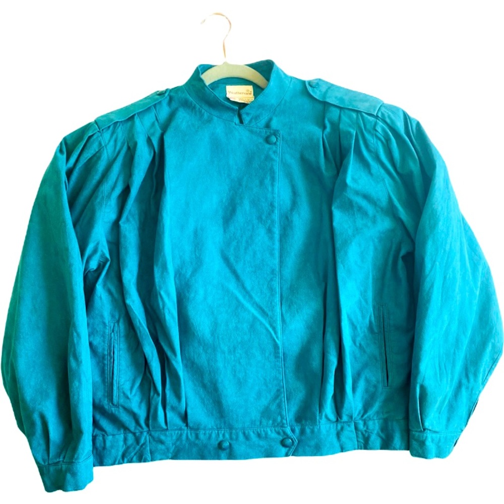 Vintage 1980s Turquoise Suede Bomber Jacket Sz.L/XL